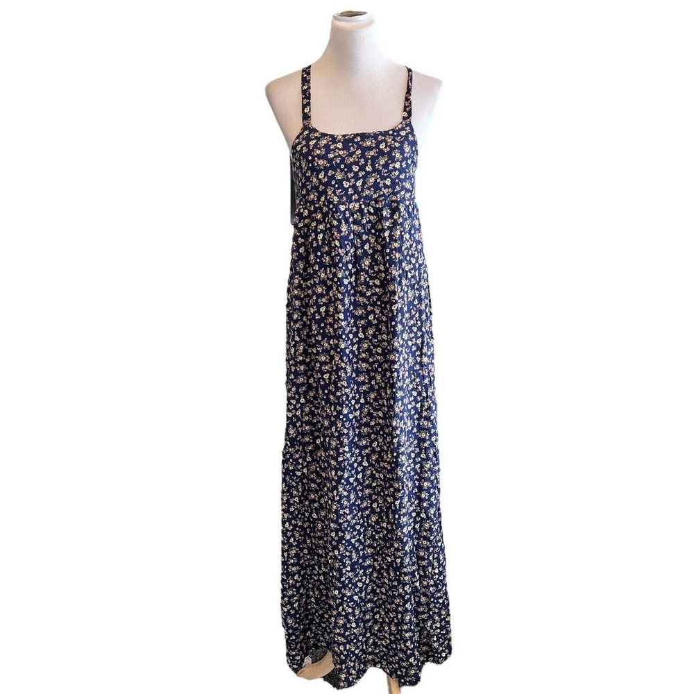 The Vanity Room Strapless Navy Floral Crossback Maxi Dress XS